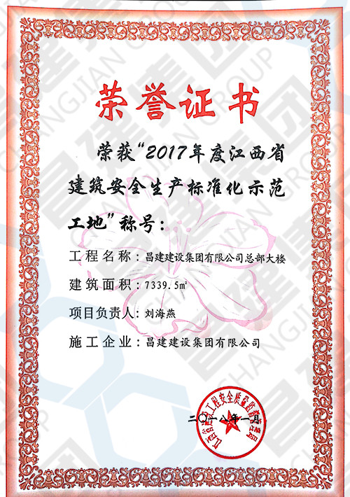 2017年度江西省建筑安全生產(chǎn)標準化示范工地